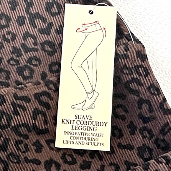 Khakis & Co Suave Women’s Knit Corduroy Leggings Leopard Print Espresso Petite S - Picture 16 of 16